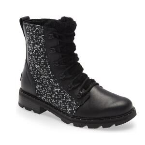 Sorel Lennox Genuine Shearling Leather Waterproof Lace-Up Boot Black 8.5